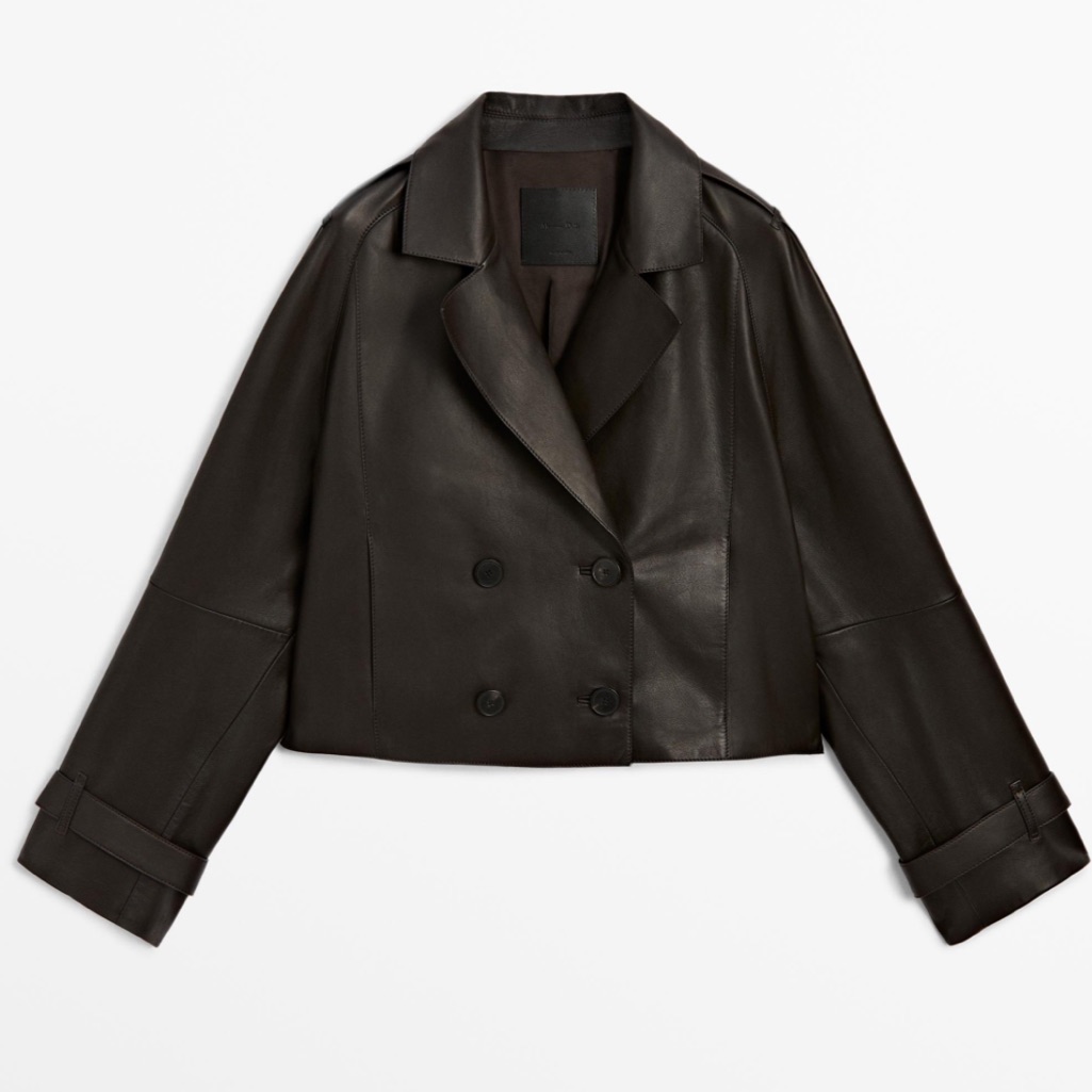Nwt Massimo Dutti Cropped Nappa Leather Trench Jacket In Brown - M — image 3 of 3